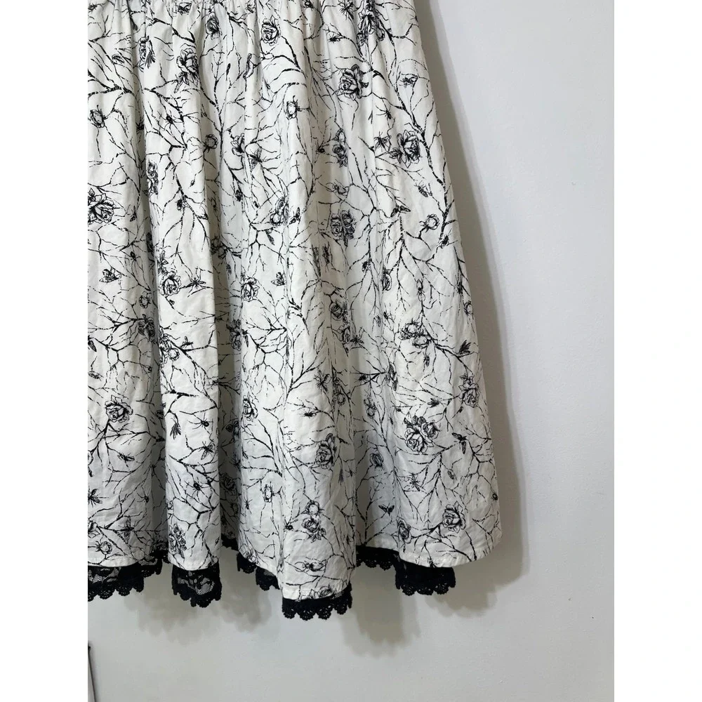 Y2K Skater‎ Dress Whimsigoth Spider Floral White Black Lace Trim Cottagecore M